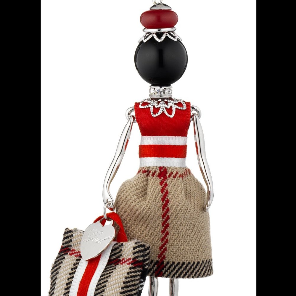 Gisel handmade doll necklace, purse and red shoes